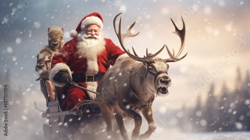 Santa Claus and his sleigh and reindeers