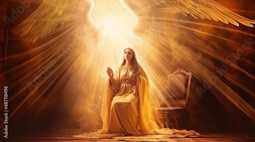 Wallpaper Mural Woman on knees receives Annunciation of Blessed Virgin Mary Torontodigital.ca