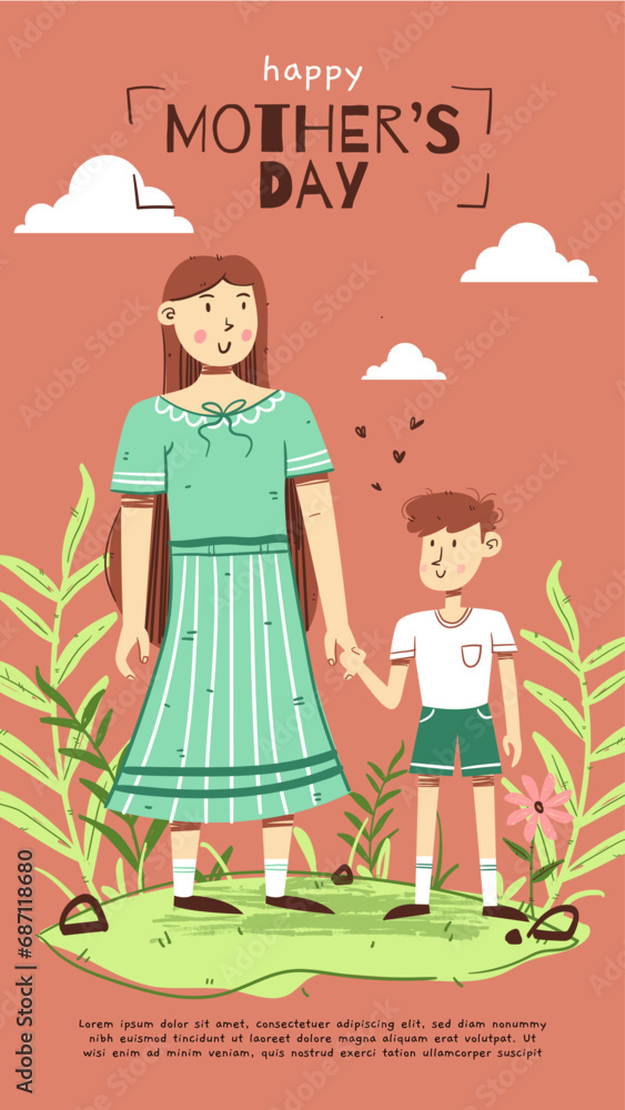 Mother's Day vector illustration Banner. Background design with cute character. Mother's Day vector illustration Banner. Background design with cute character.
