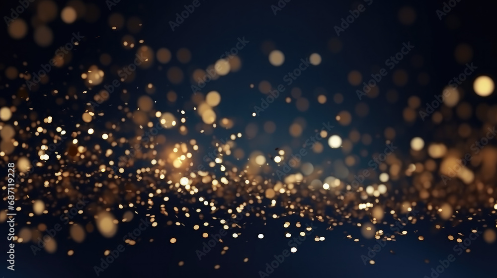Abstract Golden Particles on Dark Blue Festive Background