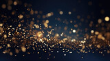 Abstract Golden Particles on Dark Blue Festive Background