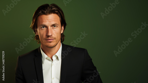 Central European man, 30s, tousled brown hair, suit