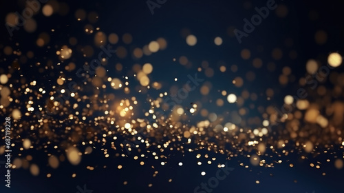 Abstract Golden Particles on Dark Blue Festive Background