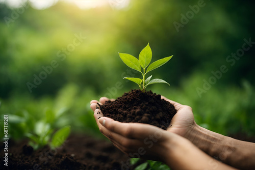 hands holding a plant, taking care of the environment, person holding a growing plant, heart shape, love photo