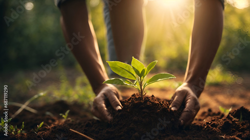 human hands hold crumbly soil in form of heart, from which young plant sprout grows. Concept for environment. Plant growing. Planting in spring. sprout of money tree in ground.