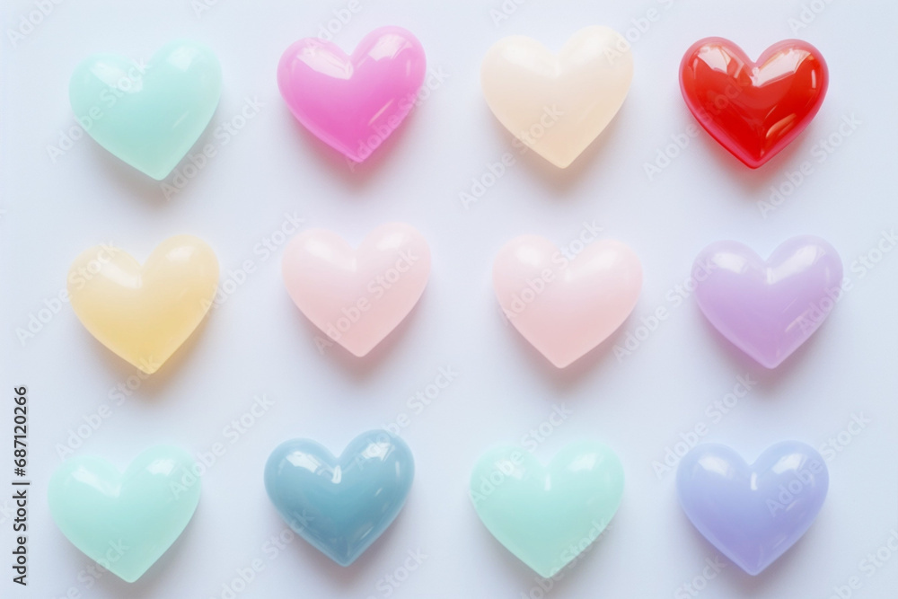 Colorful pastel plastic hearts pattern on pastel background Colorful pastel plastic hearts pattern on pastel background