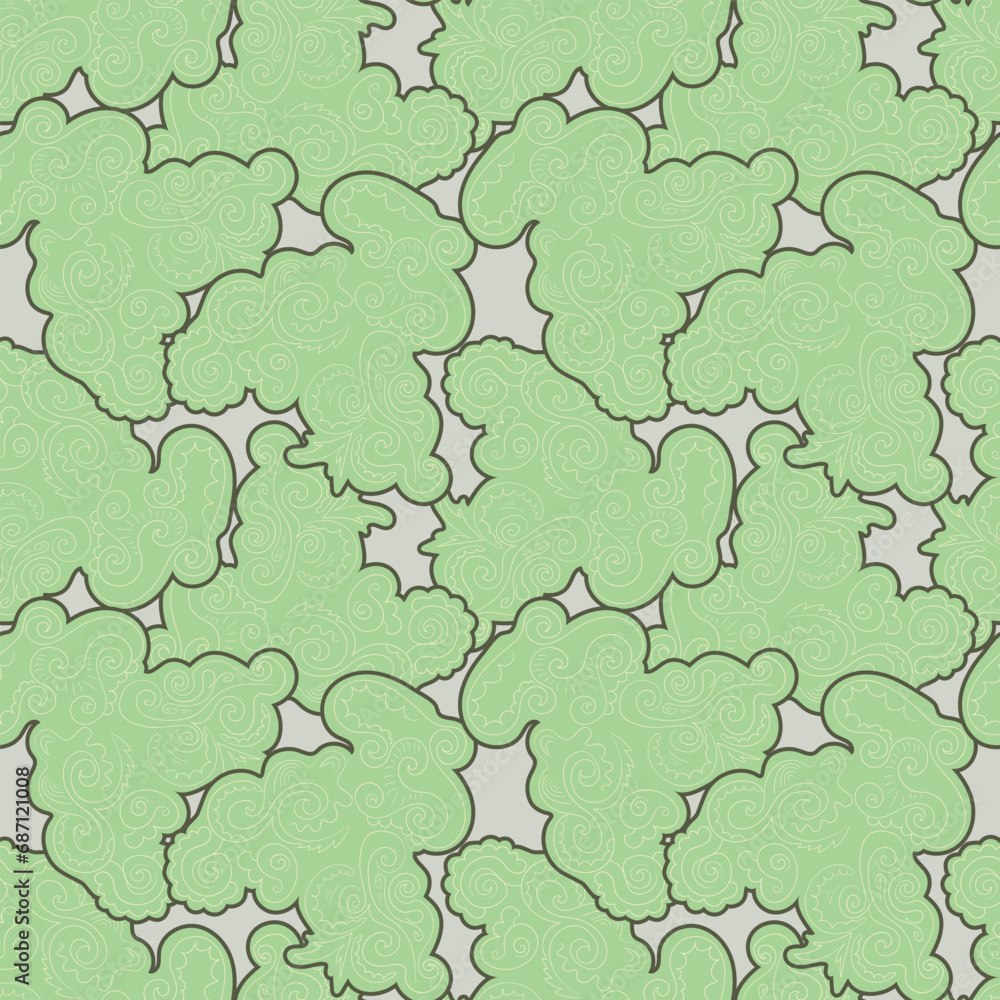 Seamless ornament pattern with hand drawn cute wave ornaments and wave shapes