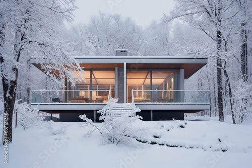 Snow on modern house in the winter © Sawai Thong