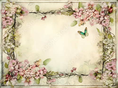 Watercolor invitation design with blooming cherry blossoms. Ready to use Card. Template for wedding. frame. © trompinex