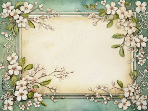 Watercolor invitation design with blooming cherry blossoms. Ready to use Card. Template for wedding. frame.