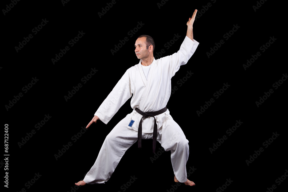 Karate man with back background