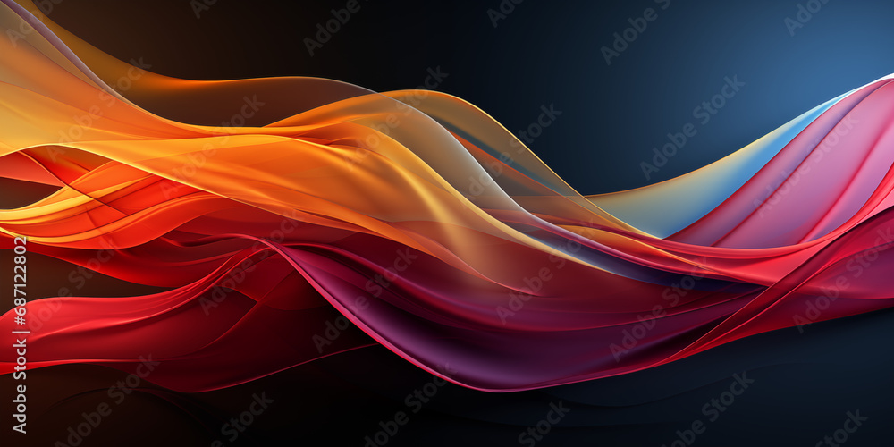 Obraz premium Schöner abstrakter futuristischer Hintergrund in welligen leuchtenden bunten Neon Farben für Webdesign und Drucksachen als Vorlage Querformat, ai generativ