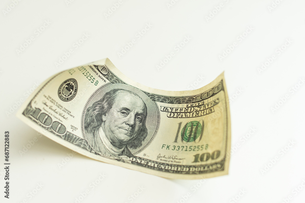 dollars, banknotes on white background. Top view. new bills dollars, banknotes on white background. Top view. new bills