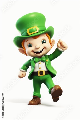 A cartoon leprezi man in a green suit and hat