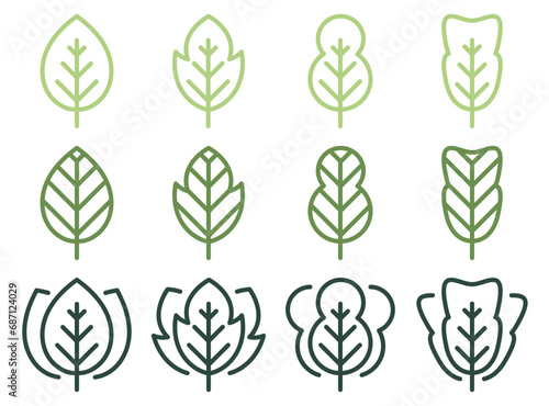 Leaf line icon set on white background