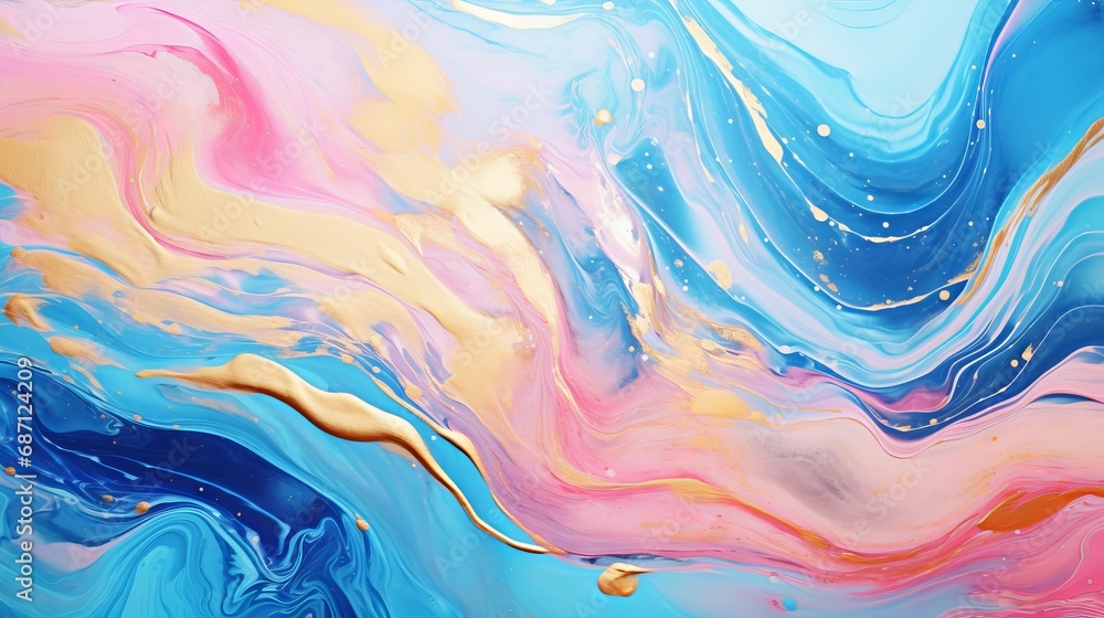 AI illustration of Abstract painting featuring bright colors, including blue and pink.