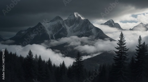 Forest, mountains, clouds, gray tones © Romaboy