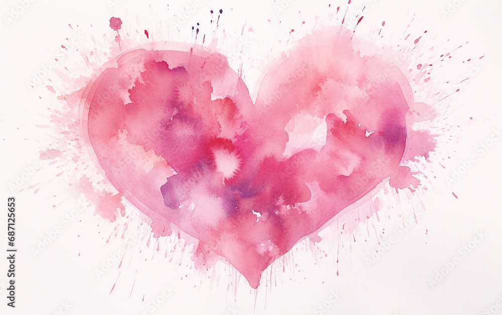 coração abstrato aquarela rosa 