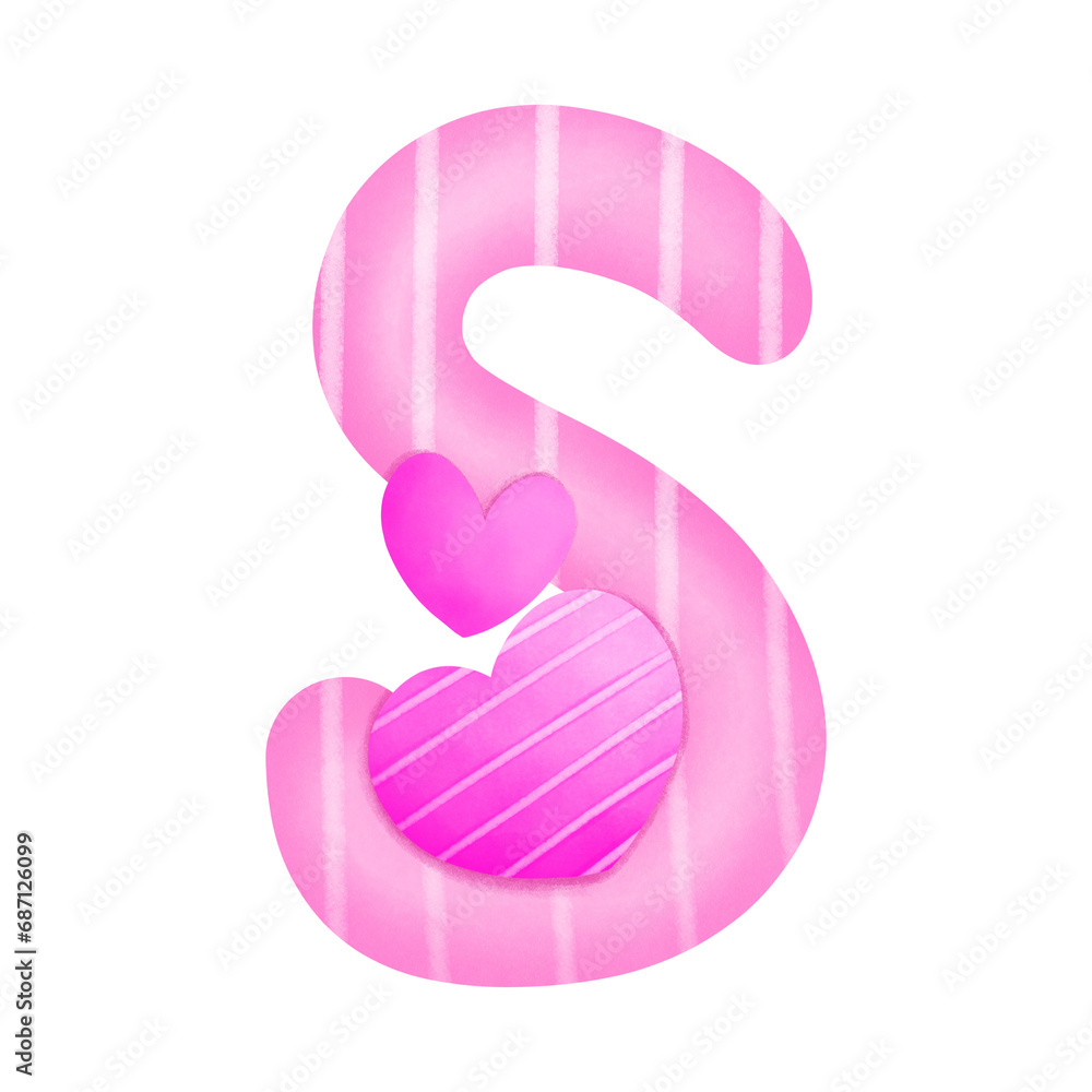 Set of illustrations alphabet A-Z and numbers 0-9, Pink Valentine's Day theme with cute hearts. Set of illustrations alphabet A-Z and numbers 0-9, Pink Valentine's Day theme with cute hearts.
