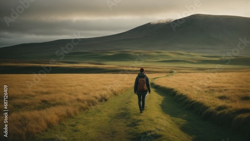 man walking uphill with a sports backpack