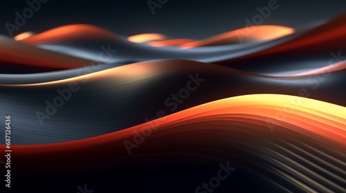 3d rendering of abstract wavy lines in black and orange colors