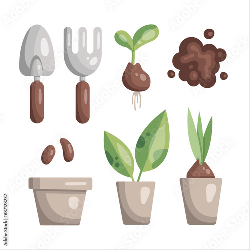 Garden vector set of plants and pots.