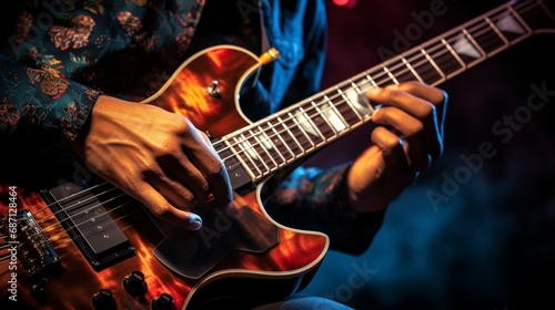 A close-up of a musician's hands playing a musical instrument, capturing the passion and skill of live performance.