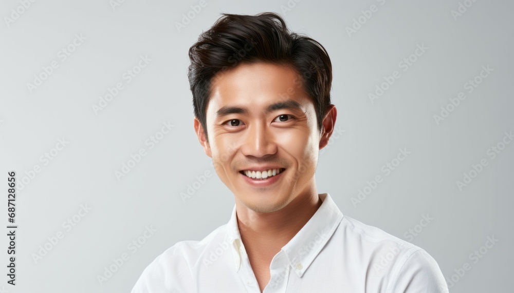 Portrait of handsome happy smiling asian man on white background Portrait of handsome happy smiling asian man on white background