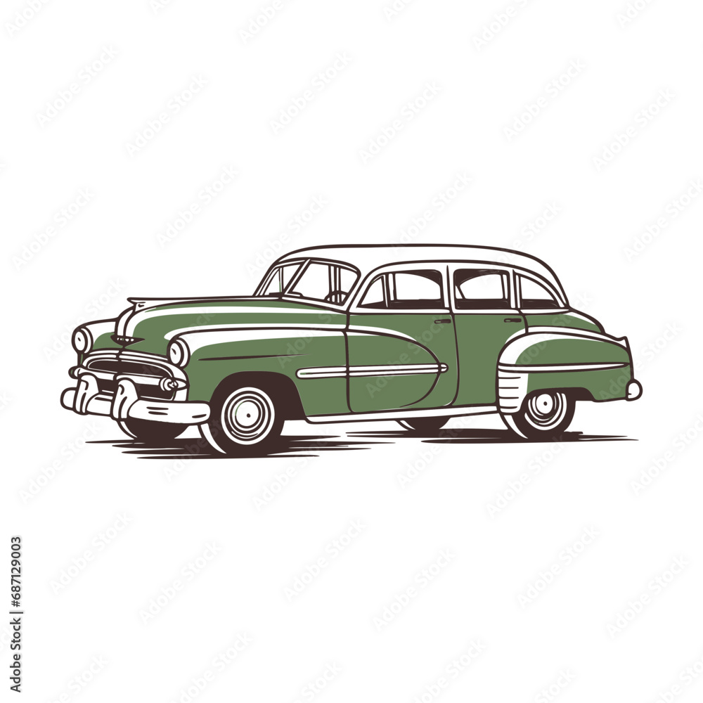 Vector Illustration of a Classic car with lines drawing for logo,icon, black and white	