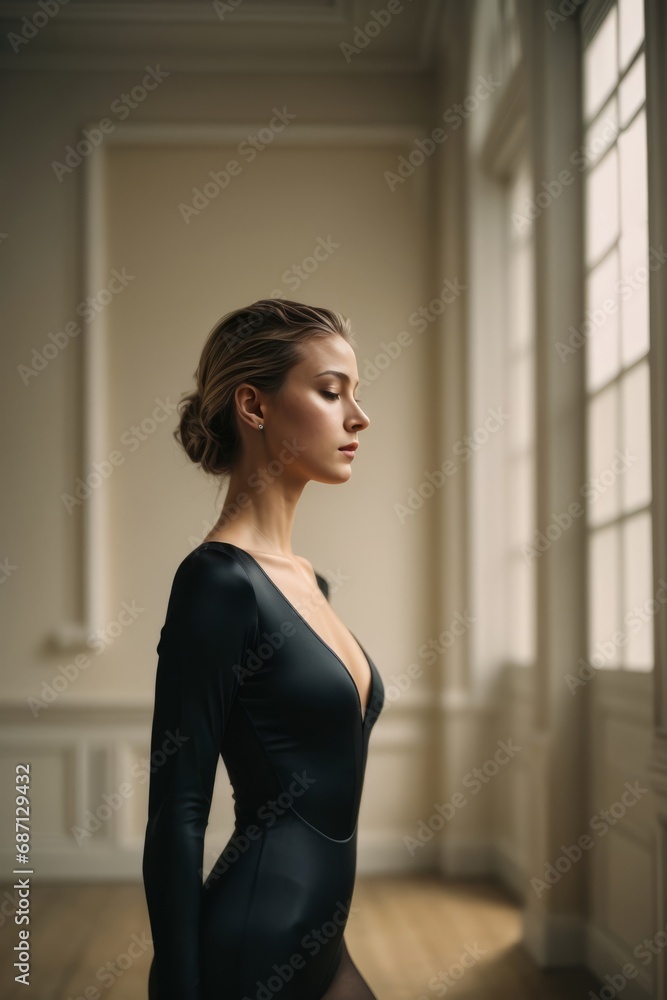 A beautiful slender ballerina girl stands in the ballet hall. Dance, lifestyle, hobby, profession concept. A beautiful slender ballerina girl stands in the ballet hall. Dance, lifestyle, hobby, profession concept.