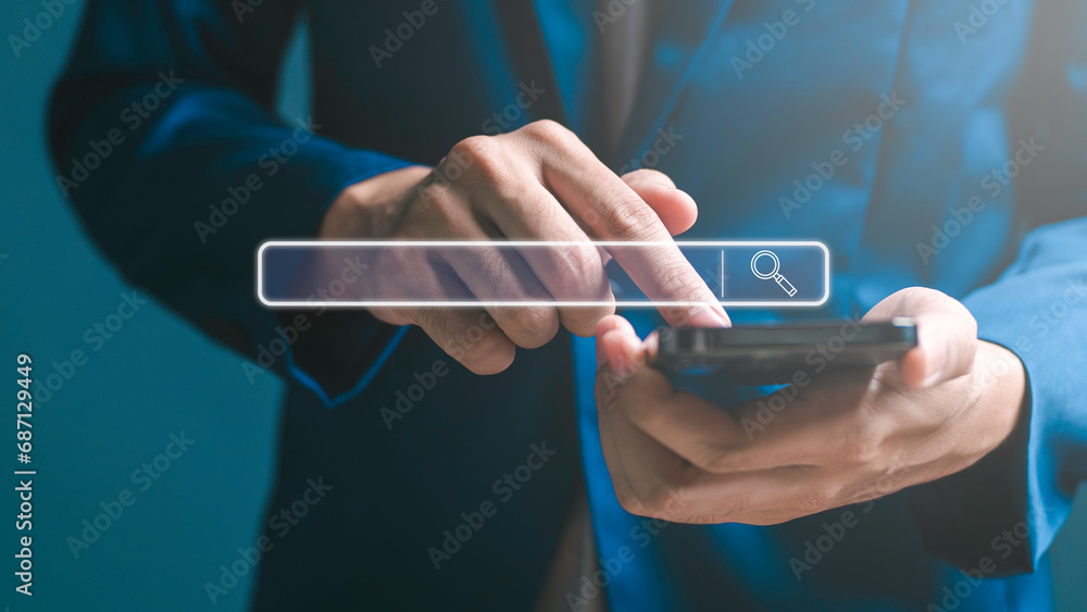 Businessmen use smartphones for analysis Search Engine optimization website to rank in search engines business best promoting ranking traffic on your website.