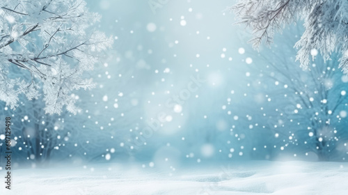Snowy background with snowflakes and snow flakes on a blue background. This asset is suitable for winter-themed designs, holiday greeting cards, seasonal promotions, and festive social media posts. photo