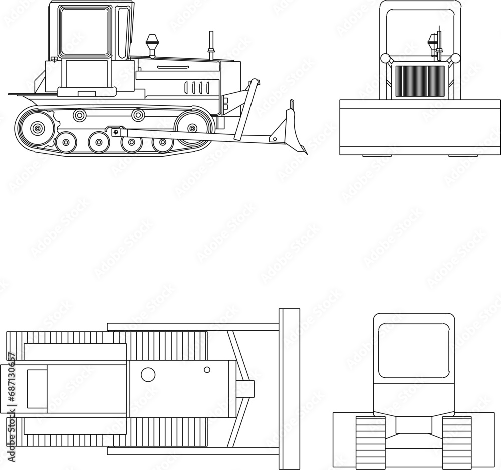 Vector sketch illustration design of heavy equipment, car, construction, building, bulldozer