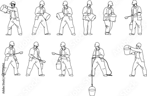 Vector sketch illustration design of building construction workers cleaning drainage and city channel culverts carrying water tubs