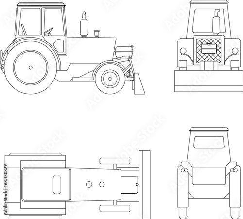 Vector sketch illustration of the design of a bulldozer building construction car heavy equipment for leveling the land