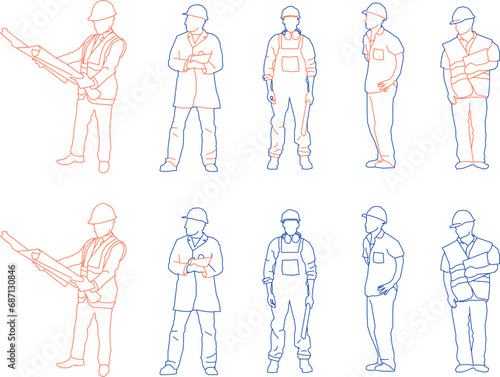 Vector sketch illustration design for foreman engineer supervising building construction worker