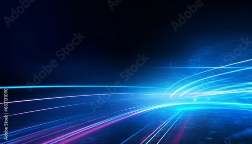 Abstract blue  dark blue  black line light wave with minimal neon background with glowing wavy line