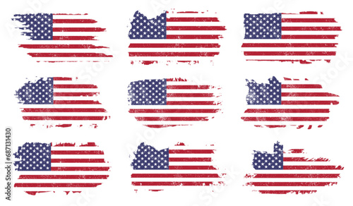 USA flags set labels colorful
