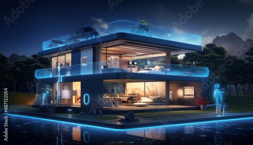 Smart house concept. Internet of Things Concept. Smart home dashboard interface control devices and set up automations. Futuristic virtual technology screen © Bold24