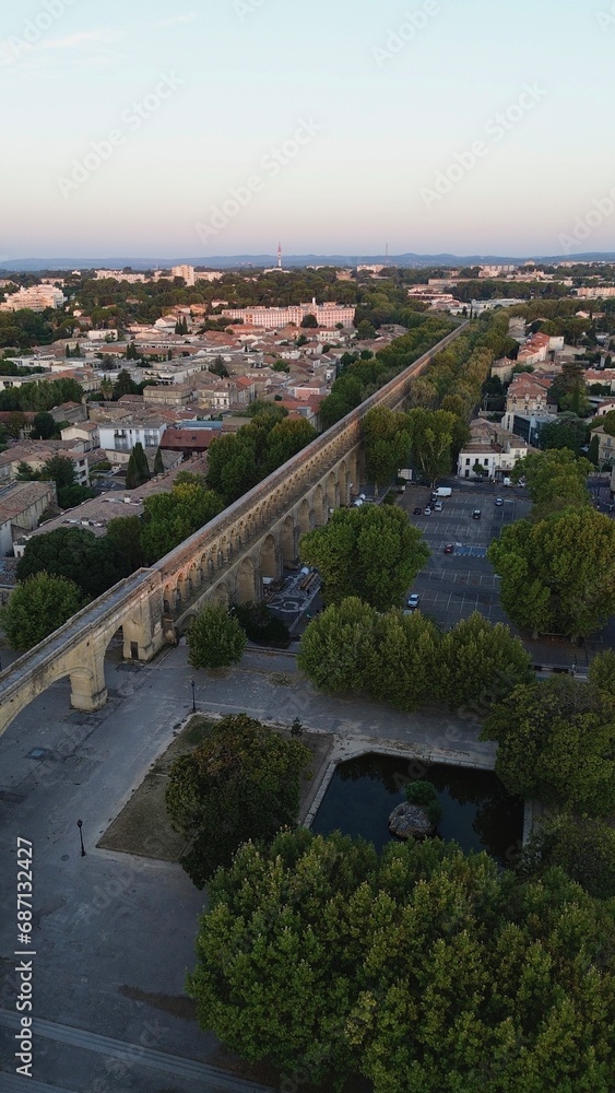 drone photo Saint-Clément aqueduct, Aqueduc Saint-Clément Montpellier France Europe