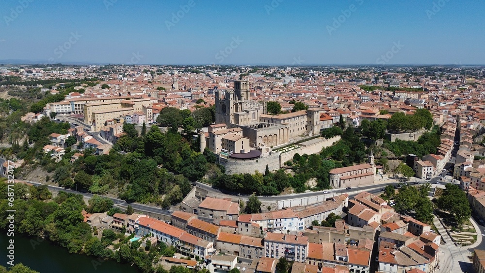 drone photo Saint-Nazaire Cathedral, Cathédrale Saint-Nazaire Béziers France Europe
