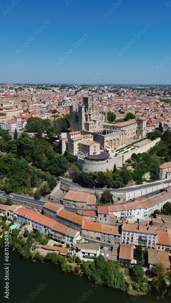 drone photo Saint-Nazaire Cathedral, Cathédrale Saint-Nazaire Béziers France Europe
