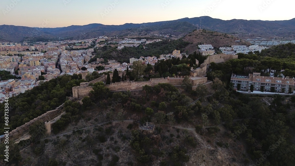 drone photo Gibralfaro Castle, Castillo de Gibralfaro Malaga Spain Europe