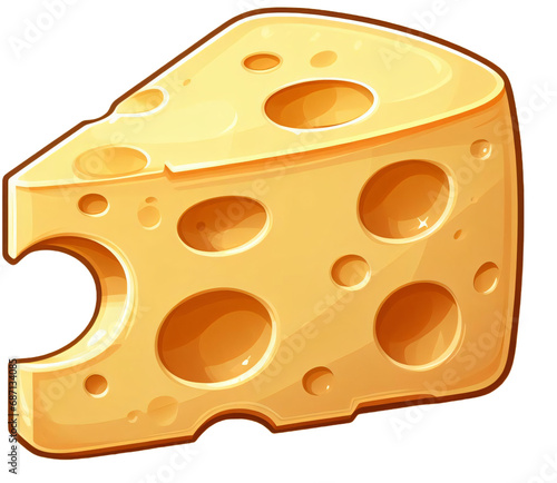 Pure Swiss Perfection: Simple 2D Flat Illustration of Fresh Swiss Cheese on a Clean White Background