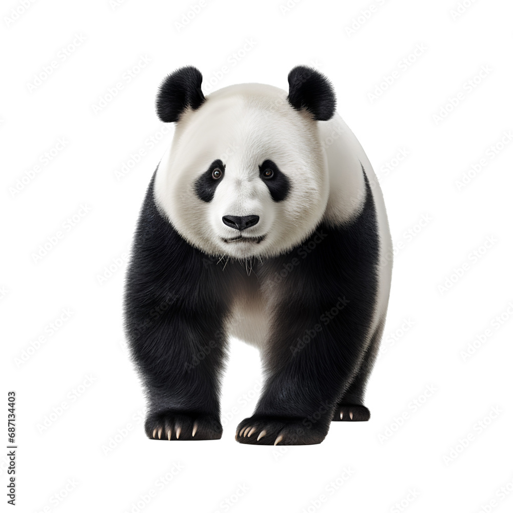 Giant panda bear isolated on transparent background, cutout PNG file.