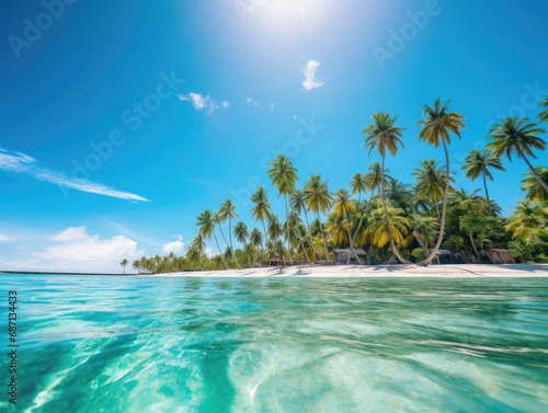 Tropical Paradise Island with Crystal Clear Waters and Palm Trees
