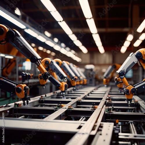 Robotic automatic servo arms for automated assembly line in factory photo