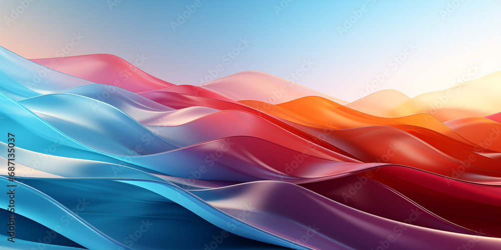 Wellenmotiv in leuchtend bunten Farben als Hintergrundmotiv für Webdesign im Querformat für Banner, ai generativ