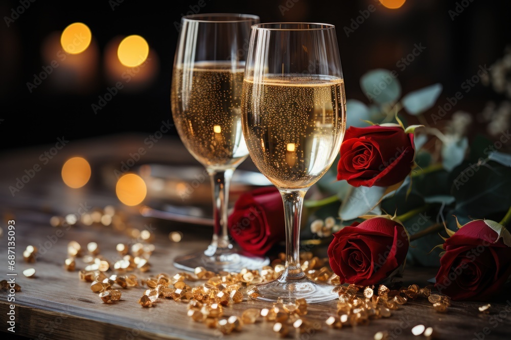 glasses of champagne with christmas decorations glasses of champagne with christmas decorations