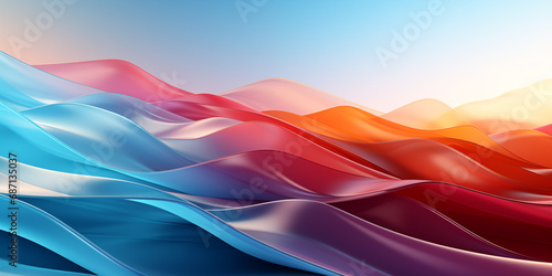 Wellenmotiv in leuchtend bunten Farben als Hintergrundmotiv für Webdesign im Querformat für Banner, ai generativ